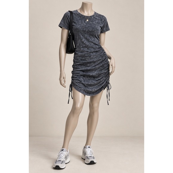PINK Victoria's Secret Dresses & Skirts - PINK Victoria's Secret Acid Wash Ruched Side T-Shirt Mini Dress Gray Large